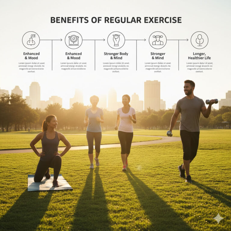 Diverse group showing benefits of regular exercise in daily life
