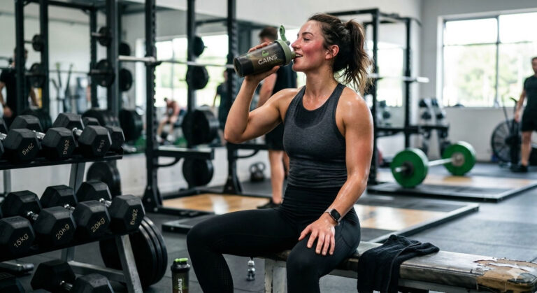 A fit individual drinking a protein shake after a workout